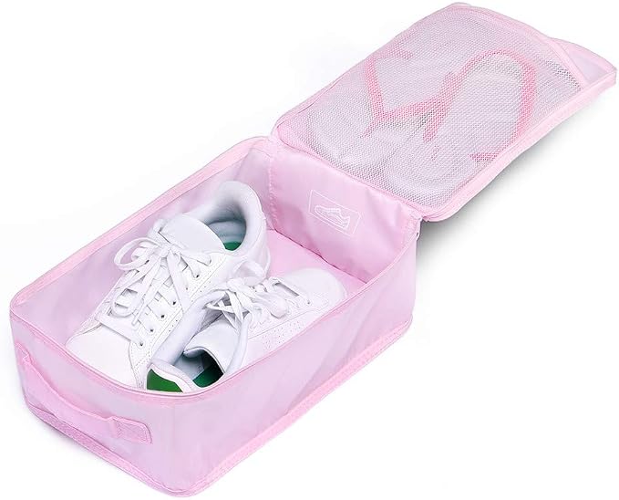 JJ POWER Travel Shoe Bags, Foldable Waterproof Shoe Pouches Organizer-Double Layer (2 Pink Shoe Bags)
