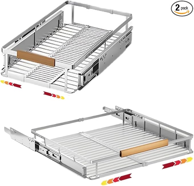 2 Pack Expandable Pull Out Cabinet Organizer，Side Mounting 12.3~18.5"x22.5"Cabinet Pull Out Shelves, Expandable Slide Out Spice Rack for Kitchen Bathroom Office