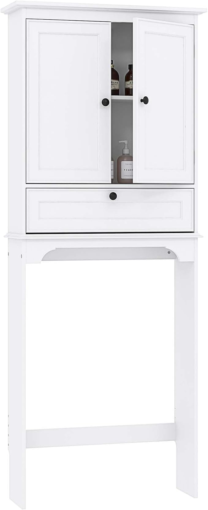 Spirich Bathroom Over the Toilet Storage Cabinet with Tilt-Out Cube, White | Space-saving Organizer for Small Bathrooms, Doors Conceal Clutter, Adjustable Shelf, Anti-Tip Device, Engineered Wood