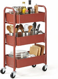 SunnyPoint 3-Tier Delicate Compact Rolling Metal Storage Organizer - Mobile Utility Cart Kitchen/Under Desk Cart with Caster Wheels (RED, 15.35" X 10.24" X 26.8"H)