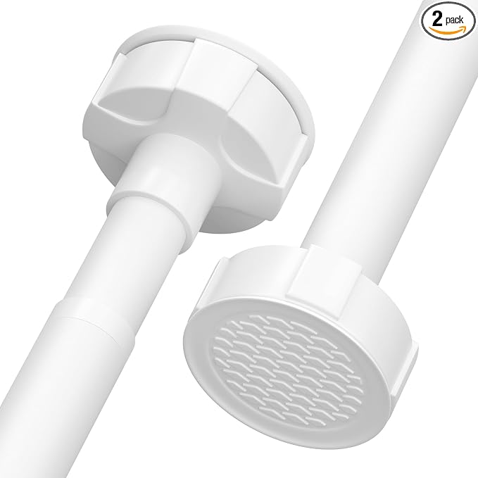 Heavy Duty Tension Shower Curtain Rod 2 Pack 48-74 Inch White | Rustproof Steel, Drill-Free Tension Mount, Adjustable Rods for Bathroom Window Door Patio Closet, Non-Slip No-Tools Install.
