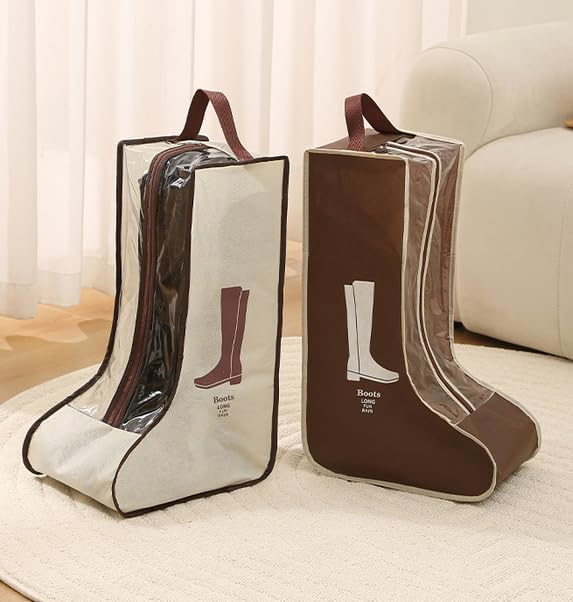 Rikyo 2 Set Brown Shoe Storage,Portable Short Boots & Tall Boots Storage | Protector Bag, Shoe Dust Bags & Sleeves for Travel,Clear Boots Cover, Shoes Packing Organizers for Adult Sneakers