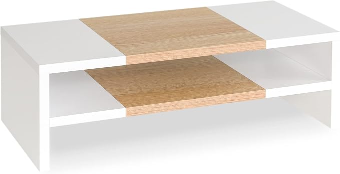 TEAMIX 2 Tiers Desktop Monitor Stand Riser 20 Inch Printer Stand with Storage Small TV Riser Laptop Wooden Desk Organizer Shelf Bookshelf Maple (White+Maple, 2 Tiers) | Laptop/PC/Printer/Keyboard Storage, Ergonomic Design, 15mm thick Sturdy Wood Boards...