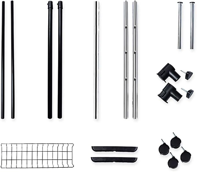 LiaMeE Adjustable Clothing Rack for Hanging Clothes, Heavy Duty Garment Rack with Wheels，Free Standing Rolling Clothes Rack with Shelf & Grid, Easy Assembly Standard Rod, Black & Chrome