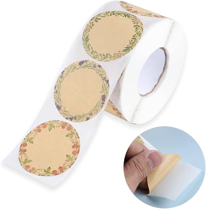BESARME 600 Pcs 2" Canning Labels for Jar Gift Tag Stickers | Kraft Labels for Jar, Floral Stickers, Food Containers Lids Spice Bottle Sticker