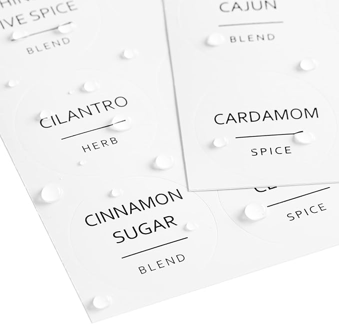 Talented Kitchen Round Spice Jar Labels - Water-Resistant Removable Vinyl Lid Stickers - Spice Rack & Seasoning Bottle Labels - Pantry Organization - Pack of 144, 1.5"
