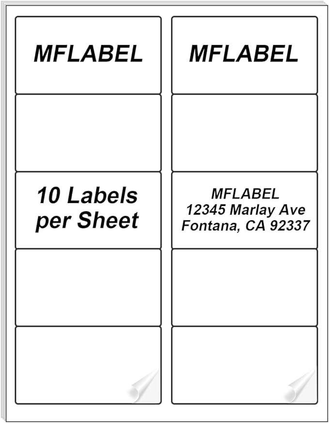 MFLABEL 2x4 Shipping Labels - 25 Sheets (250 Labels) for Laser & Inkjet Printers, 10-UP FBA Address Stickers, Matte White Self-Adhesive Mailing Labels for Packages, Boxes, envelopes
