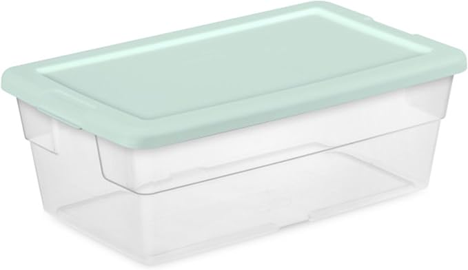 Sterilite Set of 5 Storage Boxes, Clear Plastic Stackable Containers, Lightweight Home Organizers with Snap Lids, 6 Quart, Mindful Mint