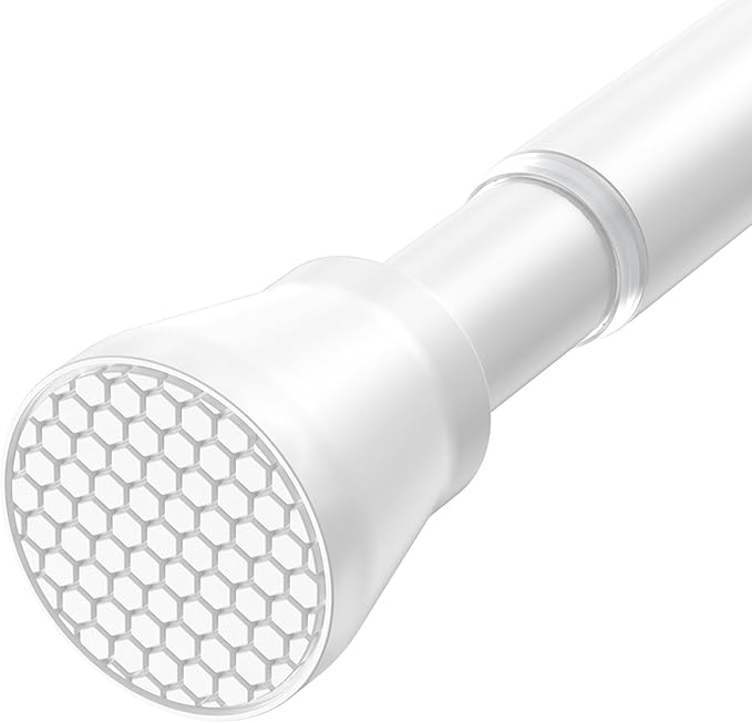 Tension Curtain Rod 28 to 48 Inches, White Tension Rod Adjustable Curtain Rod Non-Slip Shower Curtain Rod No Drill Shower Rod Spring Tension Shower Curtain Rod Bathroom Curtain Rod