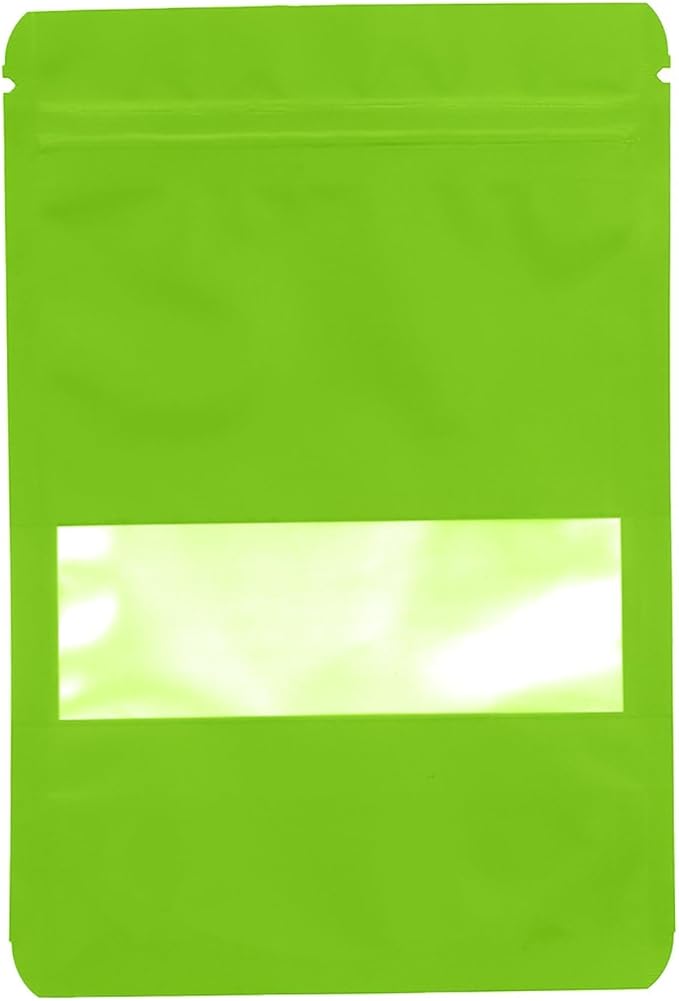 100PCS Foil Pouch Mylar Bags with Clear Window,ULIFESTAR Stand Up Sealable Bags with Tear Notches,Resealable for Food,Party Favors,Gift Packaging etc(10 * 15cm/3.94 * 5.91",Green)