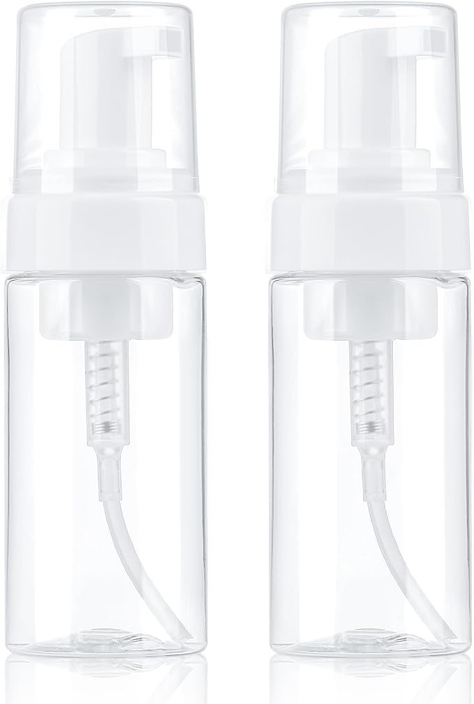 Boenoea Plastic Foam Pump Bottle, 4oz/120ml Foam Bottles Dispenser BPA Free Empty Refillable Container for Hand Soap, Shampoo - Pack of 2 Clear