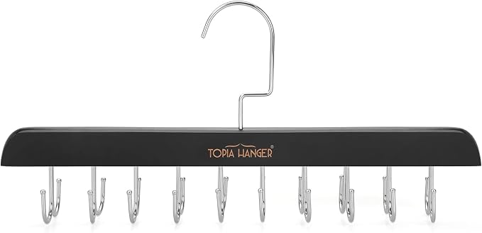 TOPIA HANGER Bra Hanger for Closet, Tank Top Hangers Space Saving Black | 20 Foldable Hooks, 360°Rotating Hooks, Easy to Install, Durable Solid Wood, Space Saving Storage for Bras, Tank Tops, Belts