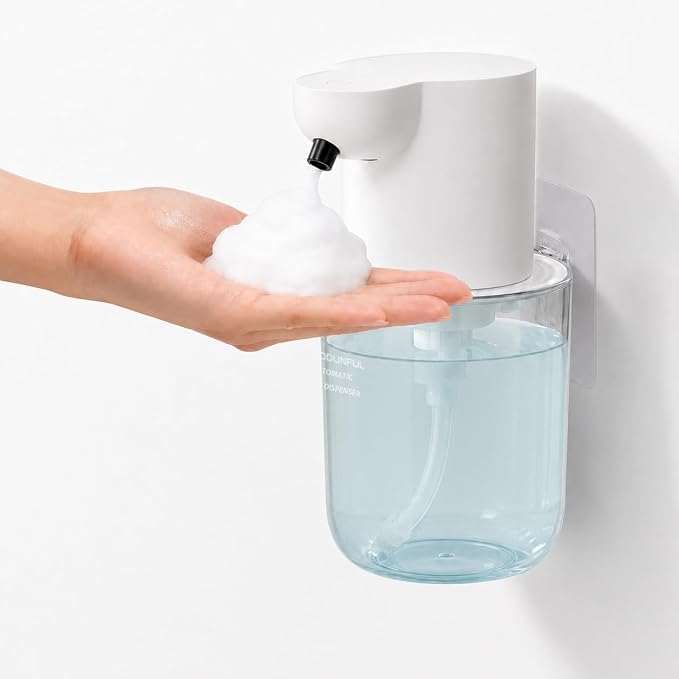 Automatic Foaming Hand Soap Dispenser - 13.5oz modunful M2 DA1502 White | Wall Mount Countertop, Type-C Rechargeable, Transport Boby, Touchless, Delicate Foam