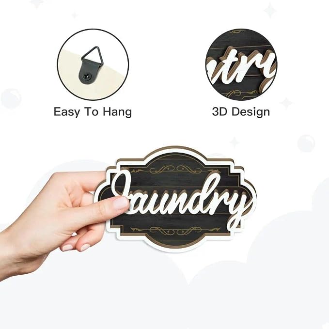 Putuo Decor Bathroom Pantry Laundry Wall Sign Set Wooden Room Label Decor Rustic Farmhouse Style For Home Kitchen Hallway Apartment Laundry Room
