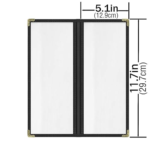 Goodsmart Restaurant Menu Covers - 25 Pack Black 2-Page/4-View 4.25" x 11", Top-Loading Vinyl Menu Holders with Clear Sleeves, Double-Stitched Edge, Leather-Style Café Covers with Gold Corners