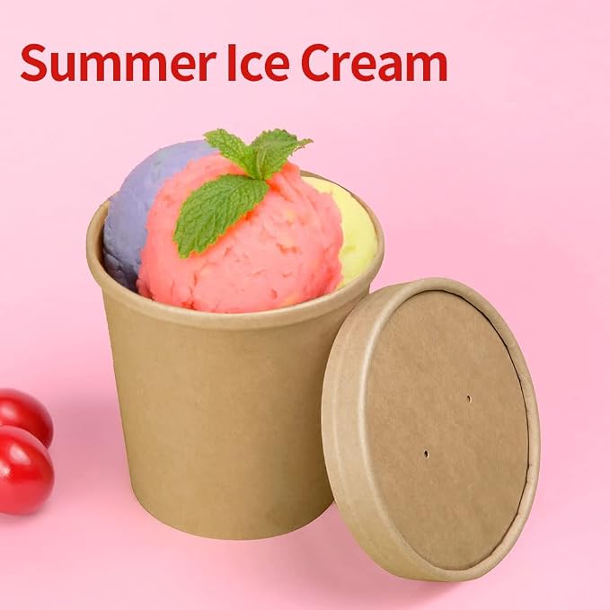 bloomoon 60 Pack 16 oz Paper Food Containers with Lids Ice Cream Containers | Ice Cream Pint Containers 16 oz To Go Soup Containers with Lids, Microwavable and Freezer Storage Safe, 60 Cups 60 Lids