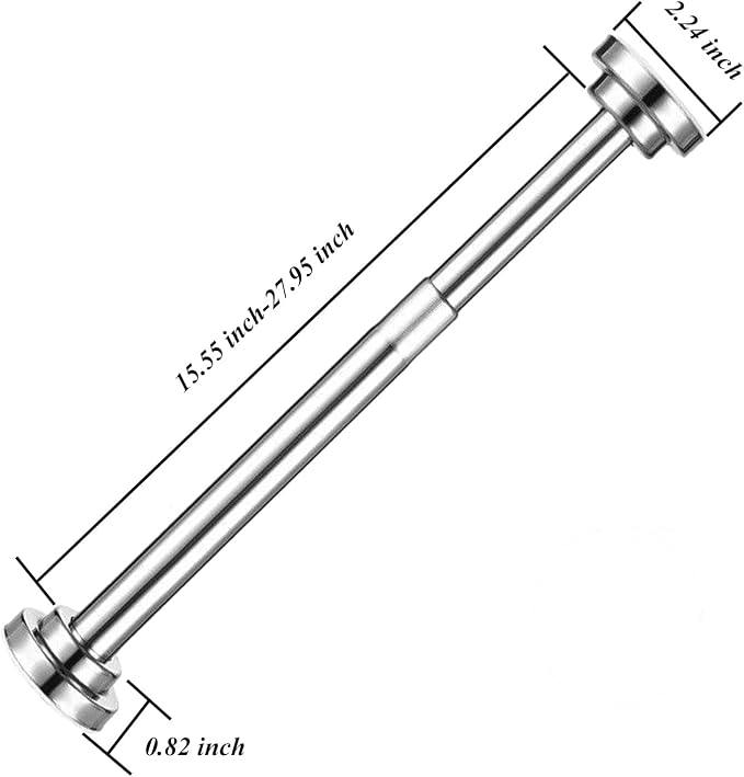 Stainless Steel Spring Tension Curtain Rod 15.7" to 27.6" Adjustable, Small Short Expandable Spring Loaded Curtain Tension Rod For Wardrobes Window Closet Bathroom Cupboard Cabinet(No Drill,No Screws)