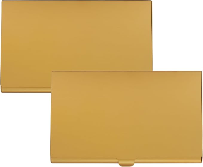Slim Business Card Case, Gold, 2 Pack | Professional Pocket Metal Case, Buckle Closure, For Men and Women