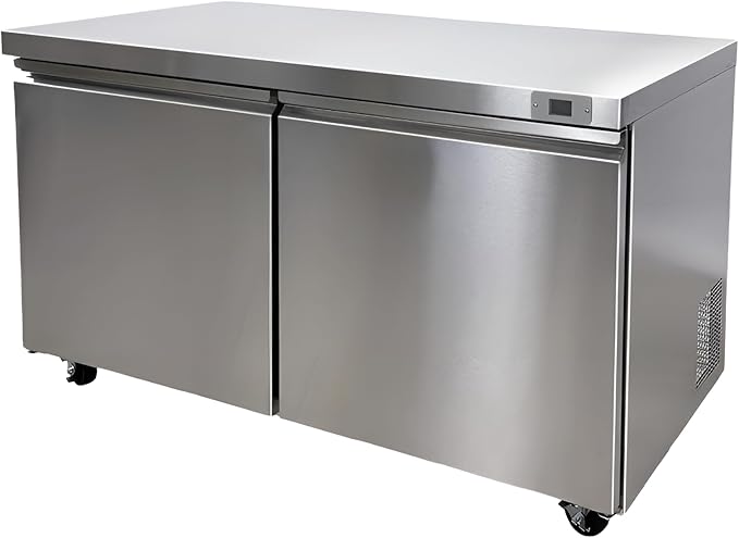 Commercial Under Counter Freezer, ETL 2 Doors 2 Shelves 115V/60HZ Restaurant 0°F to -8°F, Stainless Steel 60" W 14.1 Cu. Ft.