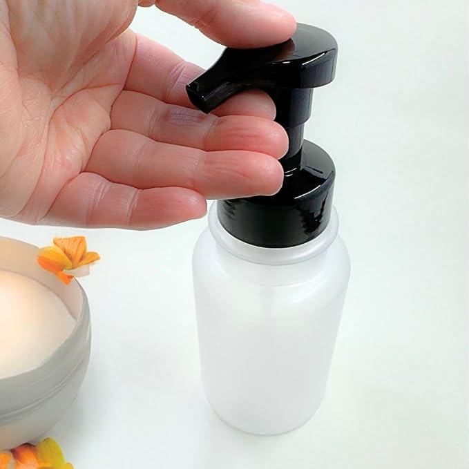14 oz Plastic Foaming Soap Bottle Dispenser (Clear/Black) | frosted clear, matte finish, for foam soap, wide opening, easy refills, thick plastic