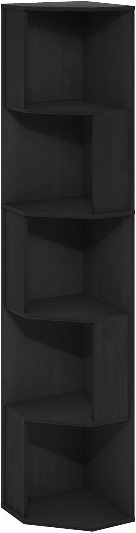 Furinno ECON Corner Shelf, 5-Tier Corner Book Shelf, Standing Storage Shelves, Cube Display Rack, Bookshelf, for Organization and Storage, Living Room, Home Office, Espresso