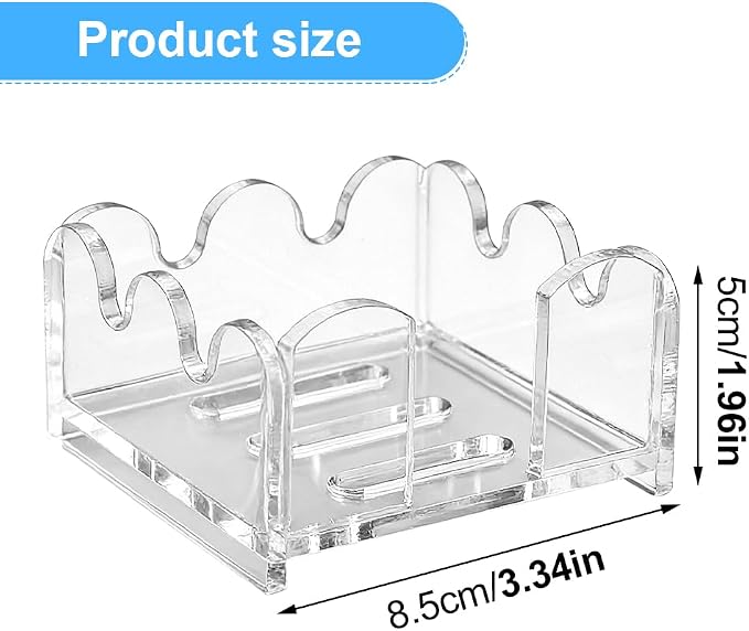 Scalloped Acrylic Sticky Note Holder, 3"x3" Crystal Clear Cute Notepad Holder Sticky Note Dispenser with Wave-Design, Thick Desk Organizer for Office, Home, Dorm, Classroom Desk