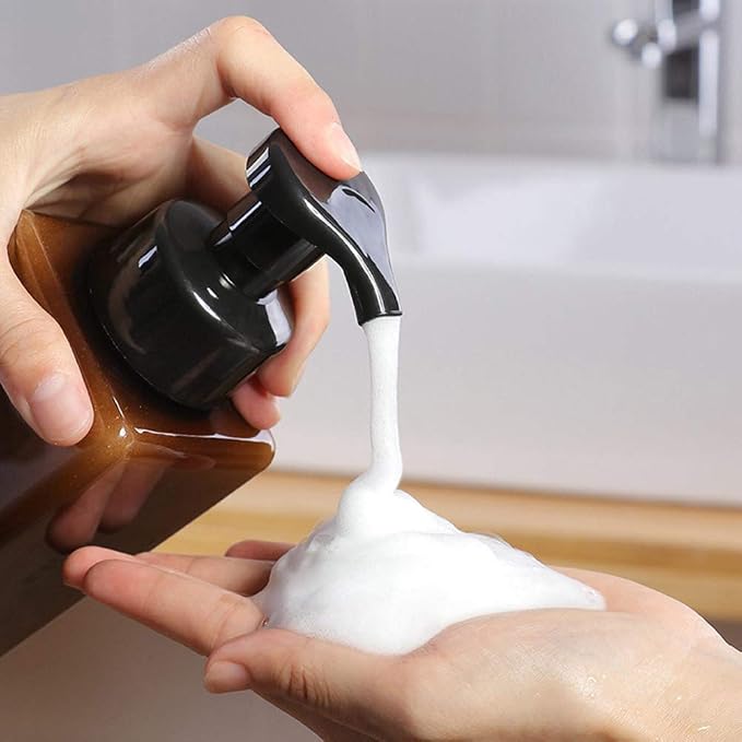 UUJOLY Foaming Soap Dispenser, 450ml (15oz) Refillable Pump Bottle Plastic for Liquid Soap, Shampoo, Body Wash (2 Pcs) (Amber)