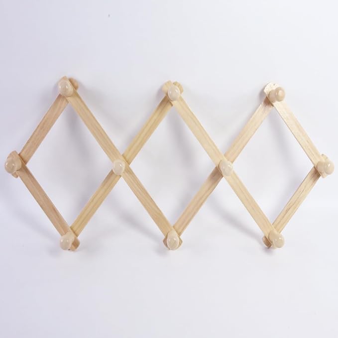 AMAPON Accordion Style Expandable Wall Wooden Coat Rack 10 Hooks (Pegs) Hang Hats Jackets Coffee Mug Purses Necklaces Towels Cap Leash Scarves Data Line Kitchenware