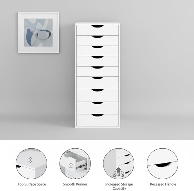 Slim Tall 9-Drawer File Cabinet for Small Offices – Narrow Office Storage Cabinet for Home Office, Modern Office File Cabinet Organizer for Cosmetics, Books.