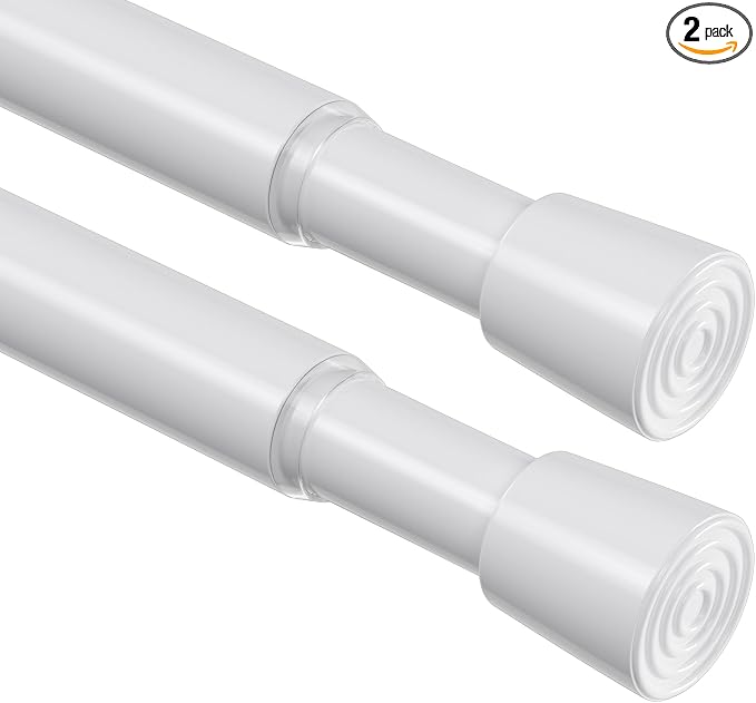 2 Pack Spring Tension Rod 18-41 Inches No Drilling Adjustable White Spring Loaded Curtain Rod Expandable Small Short Tension Curtain Rod for Windows,Kitchen,Doorway