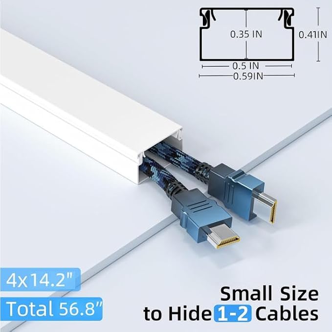 Delamu 57in Cord Hider, Cord Covers for 1 Wire, Paintable Cable Hider, Wire Covers for Cords on Wall, Wire Hiders for TV on Wall, Cable Cover Cable Management, W0.59in H0.40in