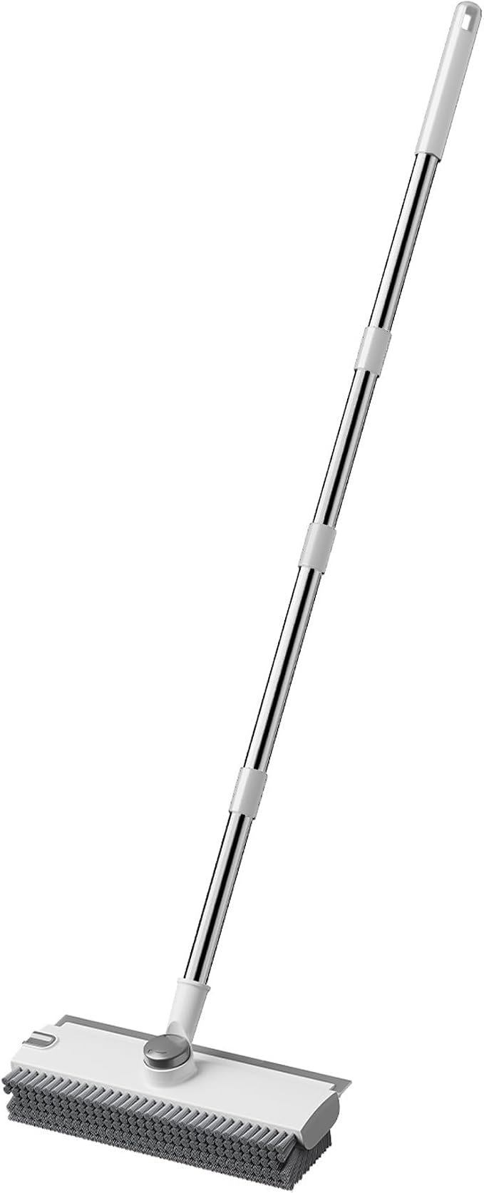 360° Rotatable Floor Scrub Brush - 55 Inch Adjustable Long Handle 2in1 Scrub Squeegee Hidden Hair Catcher V-Type Gap Cleaner for Bathroom Kitchen Patio (White)