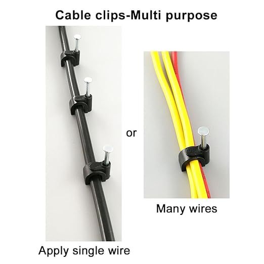 HS Cable Clips 8mm with Steel Nail 200 Pieces Black，Ethernet Management U Shaped Wire Cord Staples Hooks for Outdoor Wall,Coax Cat7 RG8 Cable Extension Fasteners