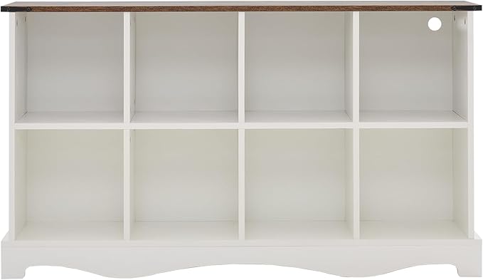 8 Cube Storage Organizer Bookcase, Long Horizontal Wood Bookshelf with Open Compartments, Multi-Purpose Cube Shelf, Hallway TV Stand for Living Room, Bedroom, Entryway, White