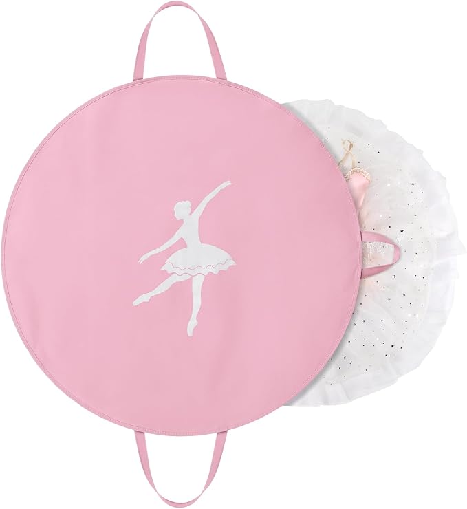 KEEGH 35 inch Girls Tutu Garment Bag Pancake Dance Bag, Pink | Foldable, with Handle Strap, Ballet Tutu Bag, Dance Costume Garment Bag for Hanging Clothes and Dance Competition