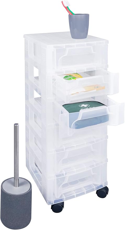 Really Useful Box Plastic Storage Slimline Storage Tower 6x3.5 Litre Clear Frame with Drawers