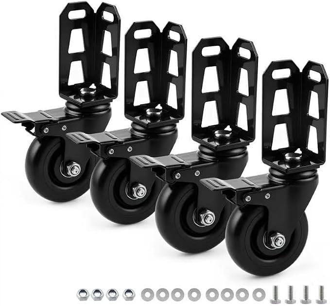 4" Storage Rack Caster Wheels, Fit Boltless Shelving Rack Posts | Heavy-Duty Shelves Casters with Brakes, Storage Shelf Accessories, Total Load Capacity 1000 Lbs, 4 Pcs