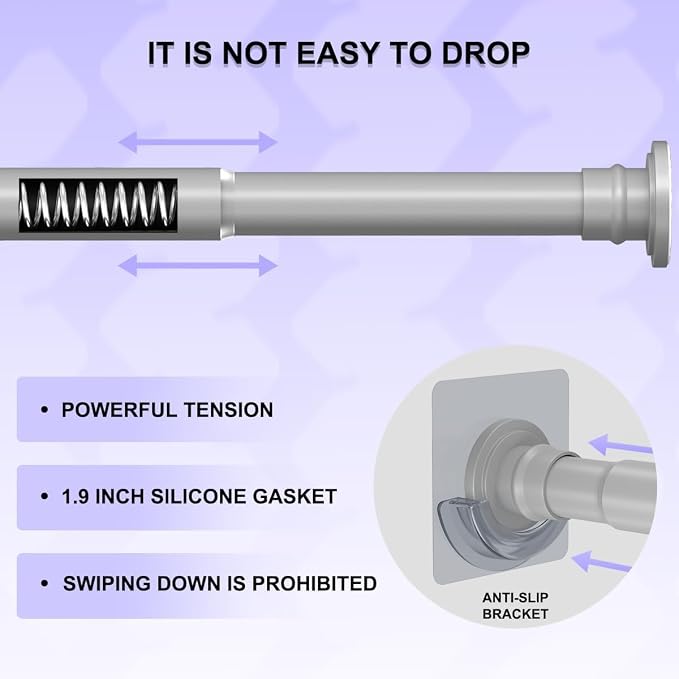 18–32 Inch Small Shower Rod – Adjustable Spring Tension Curtain Rod, No Drilling, Rust-Resistant Gray Short Rod for Windows, Closets, or Bathrooms
