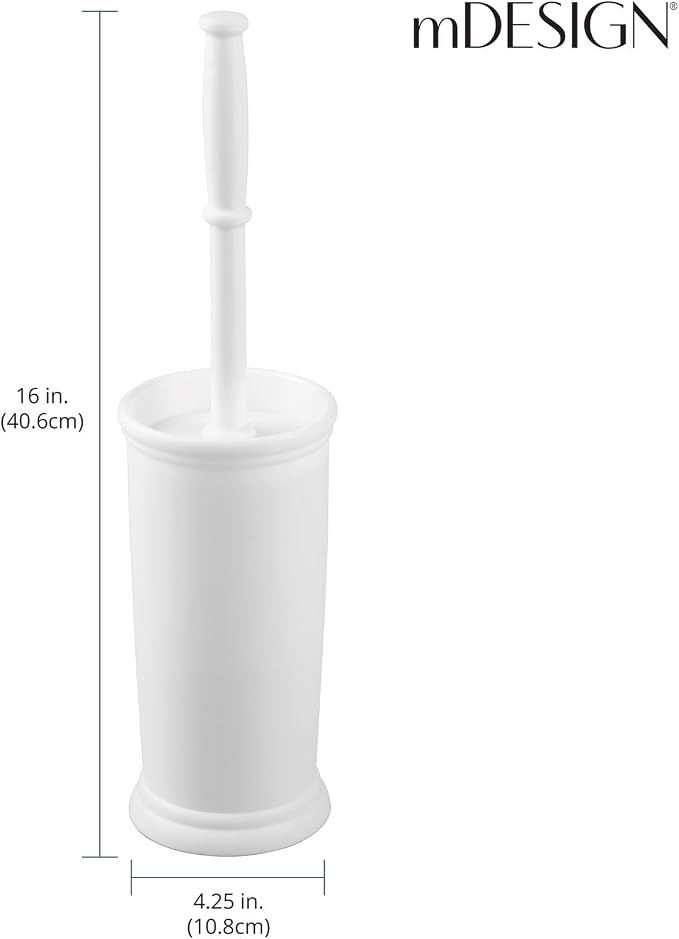 mDesign Toilet Bowl Brush and Holder - Covered Bathroom Brush - Standing Scrubber in Modern Holder - Compact, Space Saving, Deep Cleaning - White