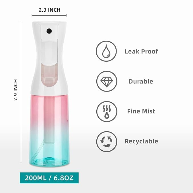 Continuous Spray Bottle, 6.8OZ /200ML Hair Mister Spray Bottle, Fine Mist for Salons,Barber, Plants, Skin Care, Cleaning(Red Blue Gradient,1 Pack)
