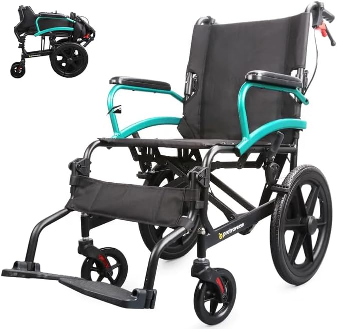 Wheelchairs for Adults,Lightweight Transport Wheelchair with Swing-Away Footrests,Foldable and Portable Travel Wheelchair for Adults adnd Seniors(Green)