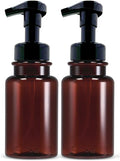 14 oz Plastic Foaming Soap Bottle Dispensers (2 Amber/Black) | wide opening, easy refills, for foam soap, refillable, reusable, set of 2, thick plastic