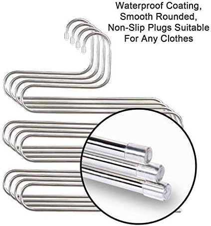 devesanter Pants Hangers Non-Slip S-Shape 4 Pack Trousers Hangers Stainless Steel Clothes Hangers Closet Storage Organizer for Pants Jeans Scarf (4 Pack with 10 Clips)