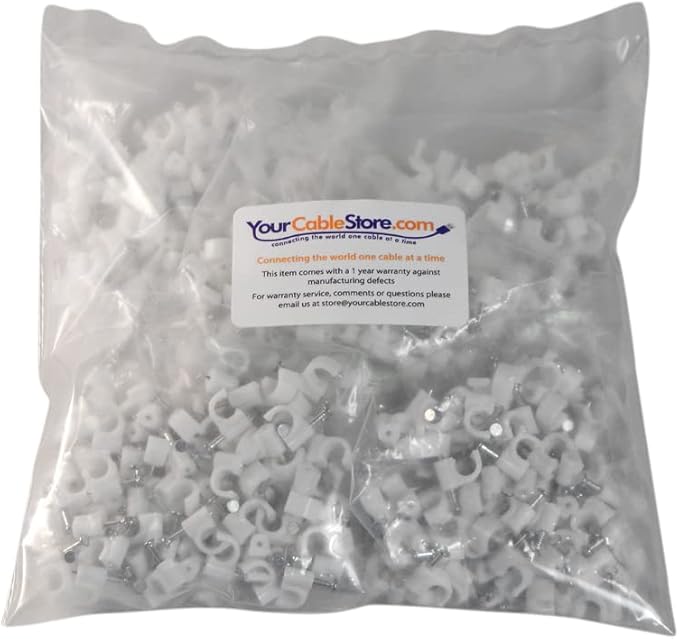 Your Cable Store 100 Pack White Ethernet / RG59 / 6mm Nail in Cable Clips
