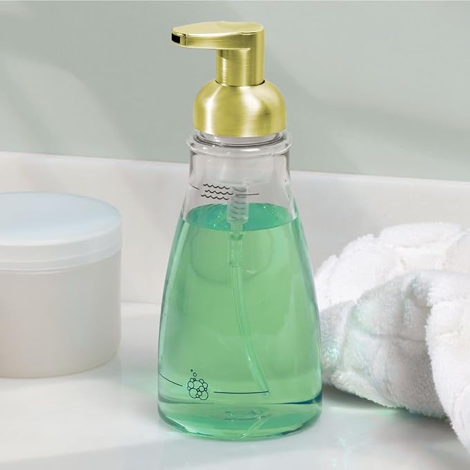 InterDesign Foaming Soap Dispenser Pump, for Kitchen or Bathroom Vanities - Clear/Gold Brass