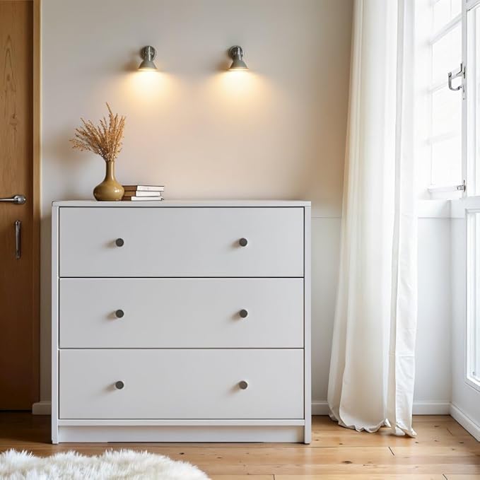 Furnifact White 3 Drawer Nightstand - Large Bedside Dresser for Stylish Storage