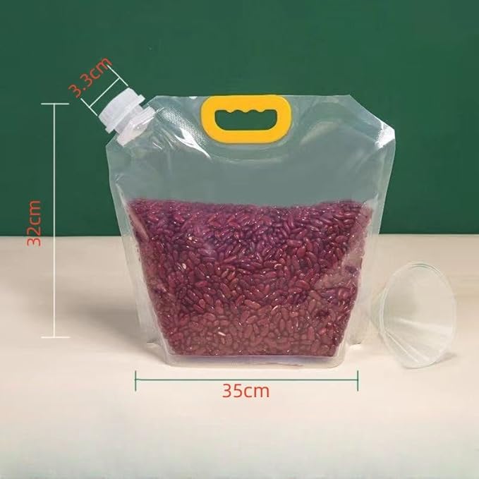 5pcsFood Storage Bags, Grain Moisture-proof Sealed Bag,Stand Up Food Bags Large Reusable Sealed Bag with Handle and Cap BPA Free