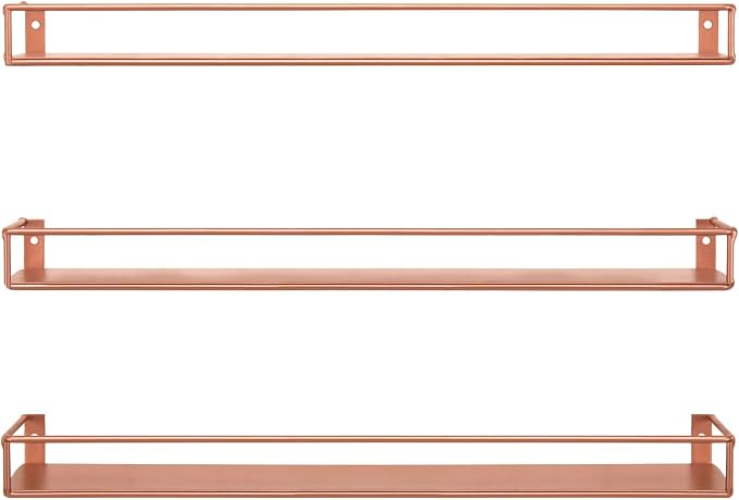 MyGift Modern Copper Metal Wall Mounted Display Racks, Set of 3