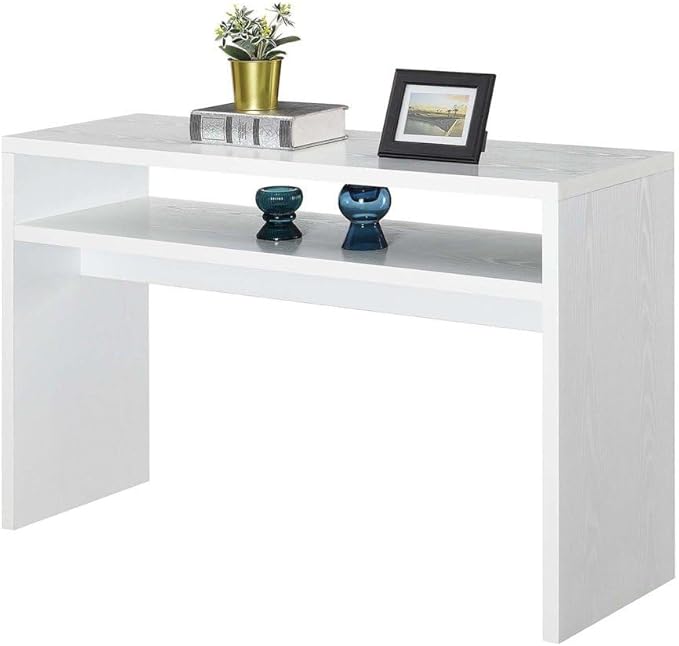 Furnifact Deluxe Hall Console Table with Display Shelf, Wide Entryway Accent Table for Foyer or Living Room, Engineered Wood, White