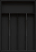 Bamboo Silverware Organizer, Kitchen Drawer Organizer, Utensil Holder, Cutlery Tray & Spoon Flatware Storage with Grooved Drawer Dividers (Black, 9.5''W x 13.5''D)